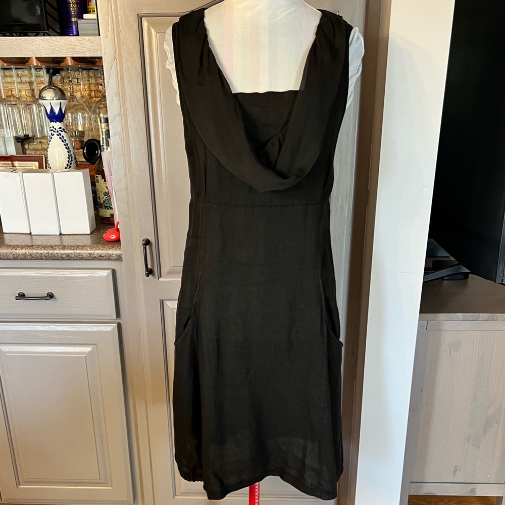 Angela Mara Italy Black Linen Cowl Neck Sleeveless Dress